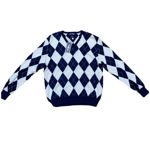 Ralph Lauren Other - NWT Ralph Lauren Polo Golf Blue White Argyle Print Cotton Knit Sweater Large